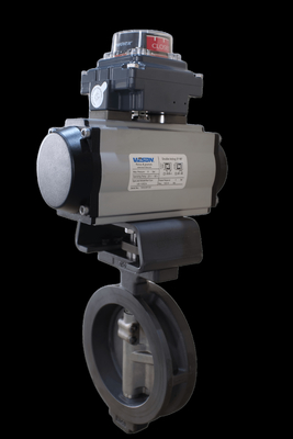 PFA revestido e PTFE revestido válvula de manteiga BFV tipo flanges Wafer Válvulas borboleta Pneumático On Off Valve