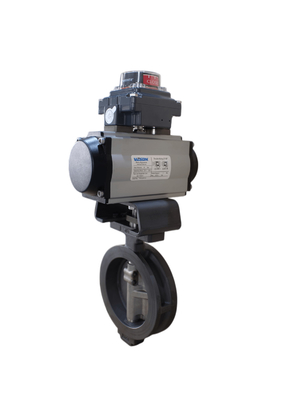 PFA revestido e PTFE revestido válvula de manteiga BFV tipo flanges Wafer Válvulas borboleta Pneumático On Off Valve