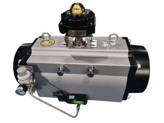 Válvula de esfera flutuante de passagem total em aço inoxidável 316 com atuador pneumático e conexão flangeada